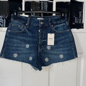 Forever 21 Blue Jean Shorts with Daisy Embroidery